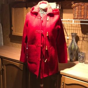 Red boiled wool jacket.